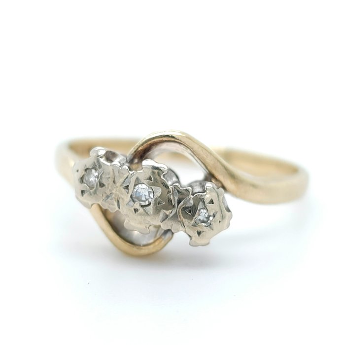 没有保留价 - 订婚戒指 - 9 kt. 白金, 黄金 -  0.05 tw. 钻石  (天然) 