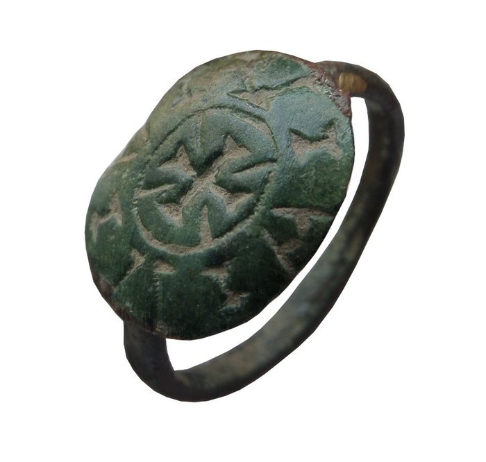 Medieval, Crusaders Era Bronze ring with Templar cross and inscription ...