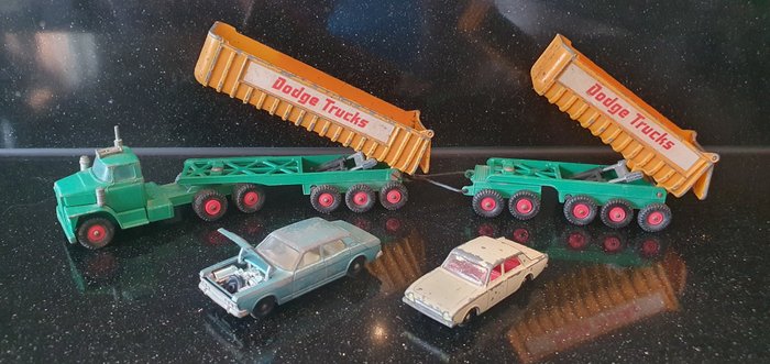 Matchbox, Lesney Different Scales - Modellauto - King Size K-16-A1 Dodge Tractor with Twin Tippers, No 53 Ford Zodiac, No 45 Ford Corsair