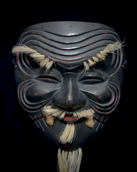 Japan Wooden Noh Mask 能面 of Kokushiki-jō 黒式尉 (Black Okina) - Fa - Japán  (Nincs minimálár)