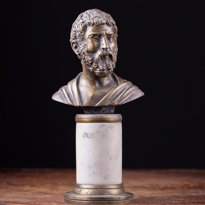 Albâtre, Bronze, Sophocle - dramaturge grec ancien Statue - 200 mm