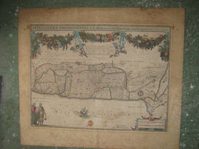 Mellemøsten, Kort - helligt land; Henrici Hondius - Situs Terrae Promissionis. S.S. Bibliorum Intelligentiam Axacte Aperiens - 1621-1650