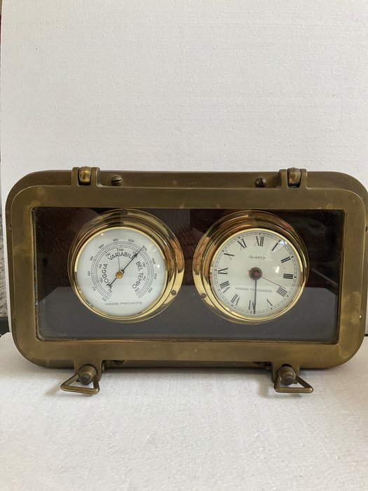 Conjunto de relógio e barómetro de navio -  Arte déco Latão - 1960-1970
