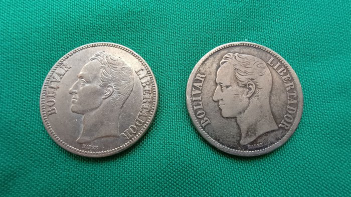 Venezuela. Republic. 5 Bolivares 1935 (2 moedas)  (Fără preț de rezervă)