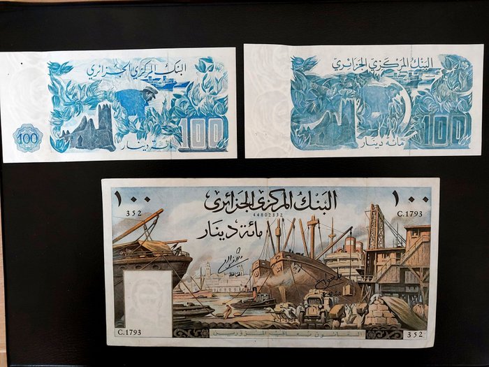 阿尔及利亚. - 3 x 100 Dinars - various dates - Pick 125b, 131, 134  (没有保留价)
