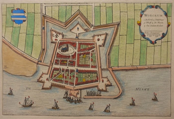 Pays-Bas, Plan de ville - Woudrichem; Joan Blaeu - Worckum - 1649