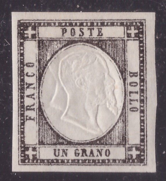 Anciens états italiens - Naples 1861 - 1 Provinces Napolitaines à grain noir à double effigie bien à l'écart - Sassone N. 19 varietà