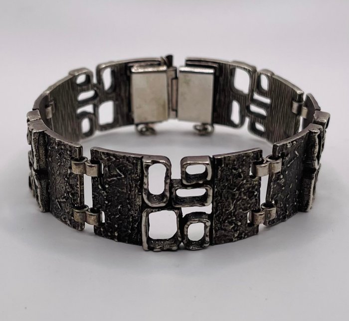 No Reserve Price - Bracelet Modernist Brutalist Bracelet Silver 835 