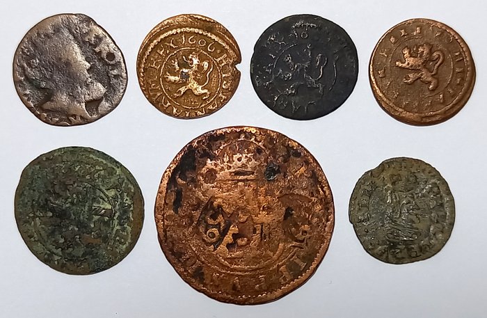 Spania. Charles V, Felipe III/IV, 1553-1663 (7 monnaies)  (Fără preț de rezervă)