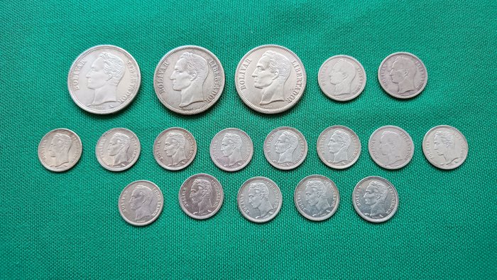 Venezuela. Republic. 1/4 + 1/2 + 2 bolivares 1945/1960 (18 moedas)  (Sans Prix de Réserve)