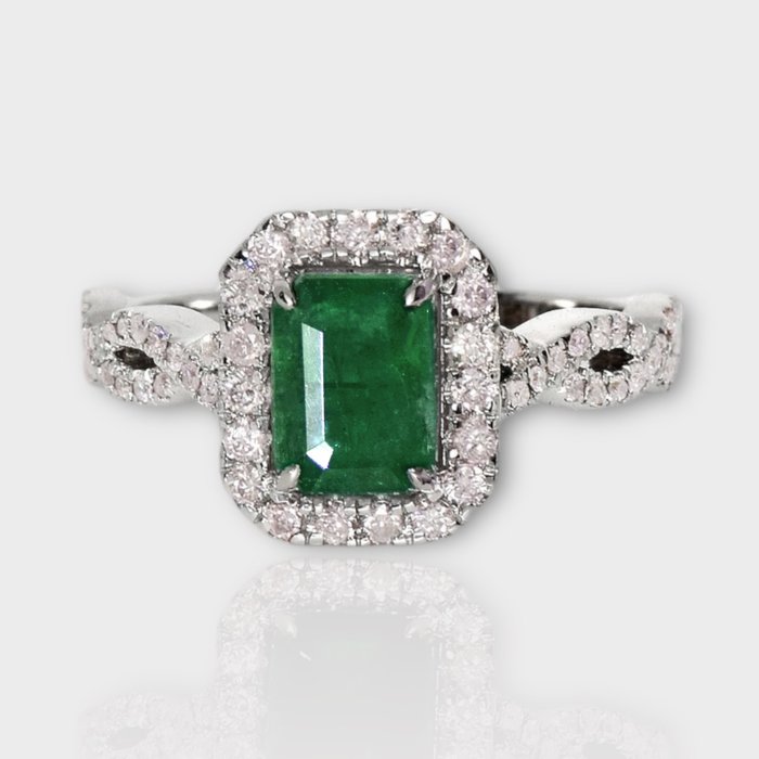 No Reserve Price - IGI 1.48 tw - Ring - 14 kt. White gold Emerald - Diamond 