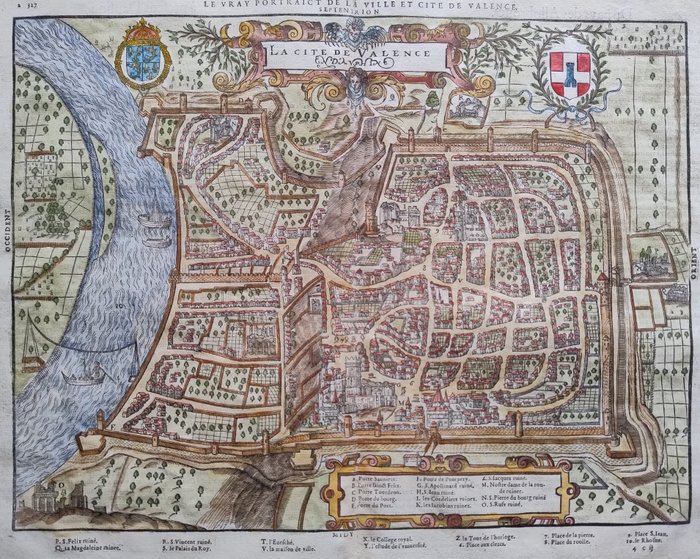 Eurooppa, Kartta - Ranska / Valence / Drôme; Belleforest - La Cite de Valence en Dauphine - 1575