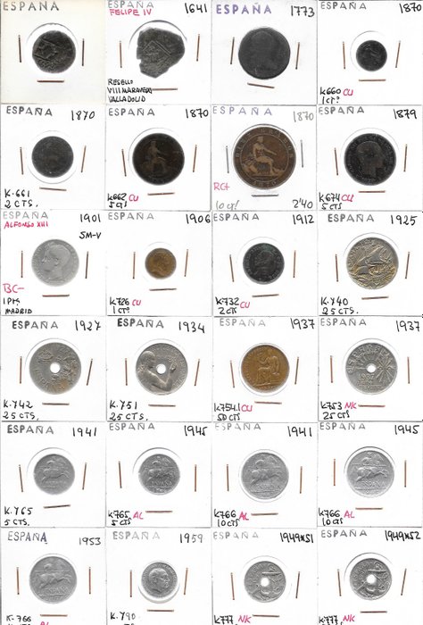 Ισπανία. Lote de 82 monedas 1641/1975  (χωρίς τιμή ασφαλείας)