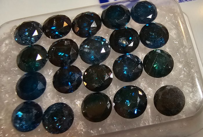 20 pcs Diamanter - 3.49 ct - Brilliant, Rund - fancy blå grønn - I1, I3 (piqué)