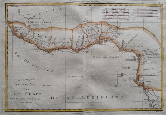África, Mapa - Golfo da Guiné / Gana / Nigéria / Camarões / Costa do Marfim / Benin; Bonne / Desmarest - Royaumes, Etats et Pays de la Haute Guinée - 1787