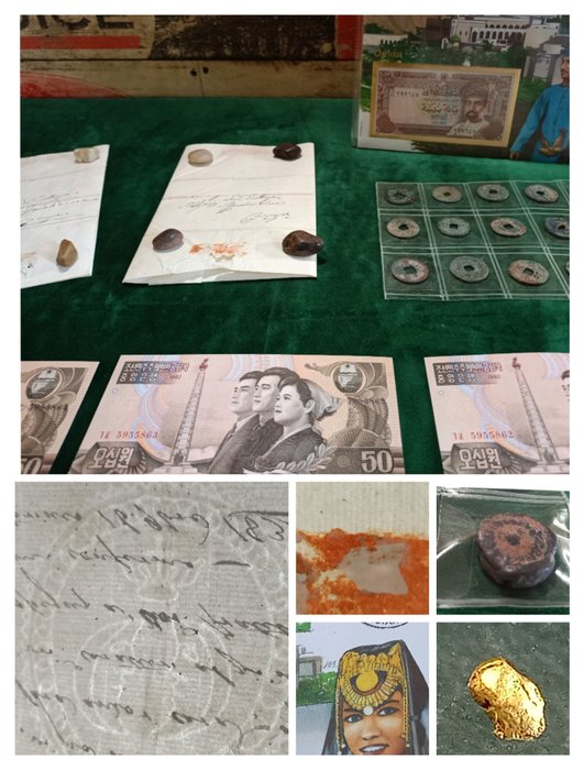 Mundo. Lotto Monete Banconote Mediorientale, bronzi, oro puro, argento ed altro  (Sin Precio de Reserva)