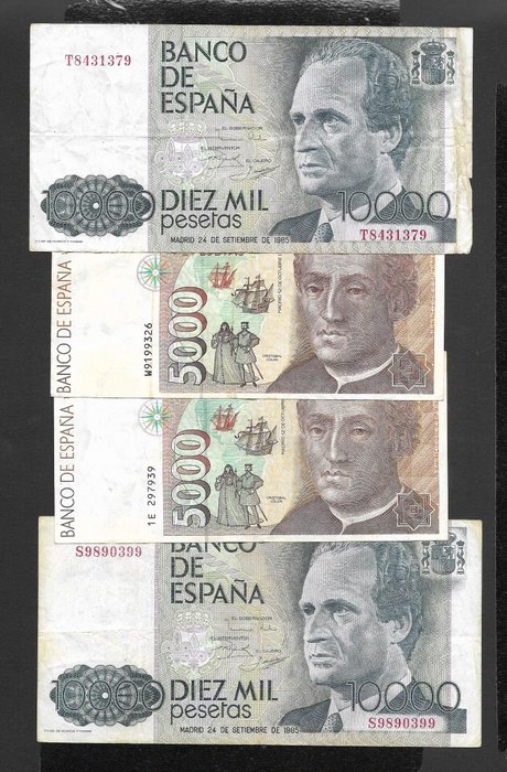Espanja. - 2 x 5000 and 2 x 10000 Pesetas - various dates  (Ei pohjahintaa)