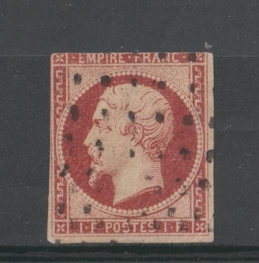 Frankrig 1853 - n°18a mørk karmin signeret pris €4700