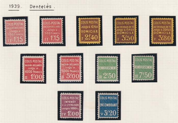法国 1939 - 164号和173号之间的邮政包裹，新**和新*，品质一流。 - Yvert
