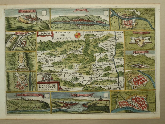 欧洲, 地图 - 法国 / 多菲内 / 里昂 / 昂布兰 / 皮埃蒙特 / 格勒诺布尔; D. de la Feuille - Carte du Dauphiné - 1701-1720