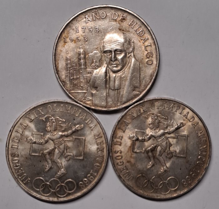 墨西哥. 5 + 25 pesos 1953/1968 (3 monete)  (没有保留价)