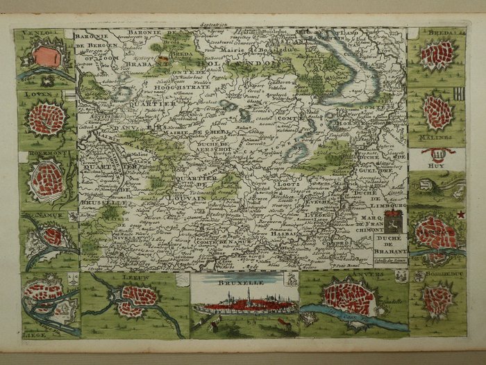 Países Bajos, Mapa - Brabante / Lovaina / Maastricht / Venlo / Amberes; D. de la Feuille - Duché de Brabant - 1701-1720