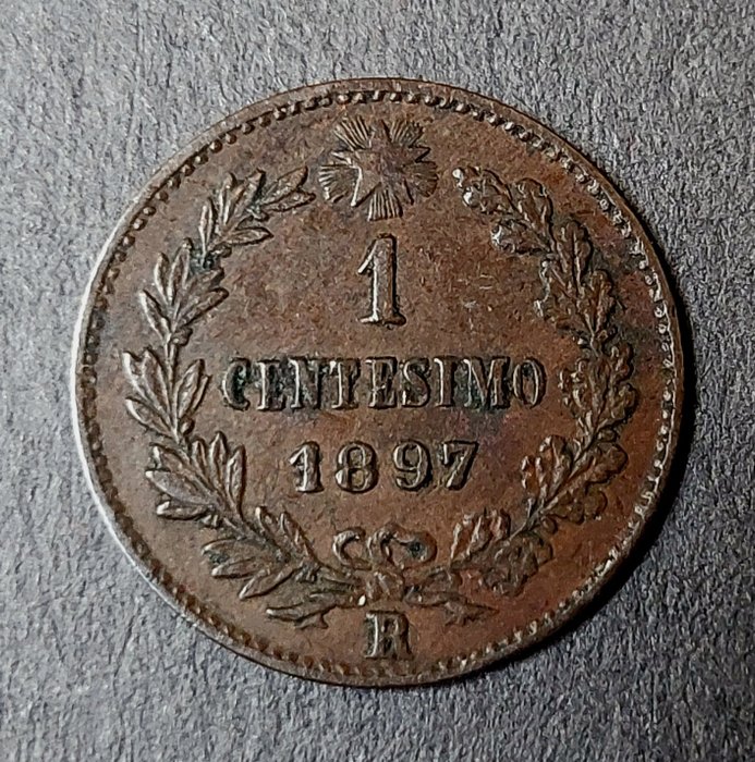 意大利， 意大利王国. 翁贝托·伊·迪·萨沃亚 （1878-1900）. 1 Centesimo 1897  (没有保留价)