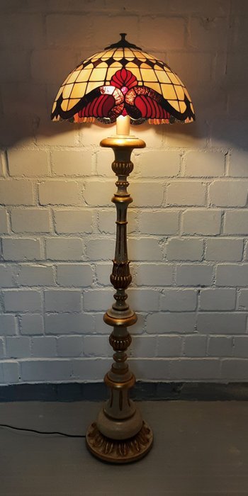 Diseñada - Rococó Estilo - Staande lamp - Glas-in-lood, Hout