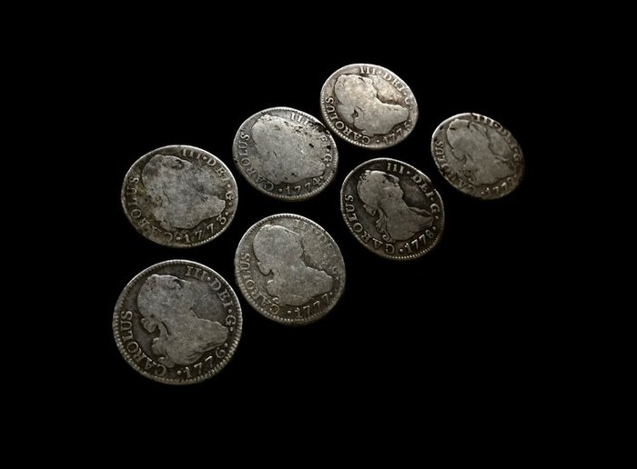 西班牙. Carlos III (1759-1788). 2 Reales 1773/1779 (7 monedas)