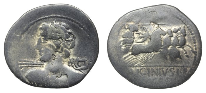 Römische Republik. C. Licinius L.f. Macer (84 BC). Denarius (Minerva in quadriga). Rome mint 84 BC. / Crawford 354/1  (Ohne Mindestpreis)