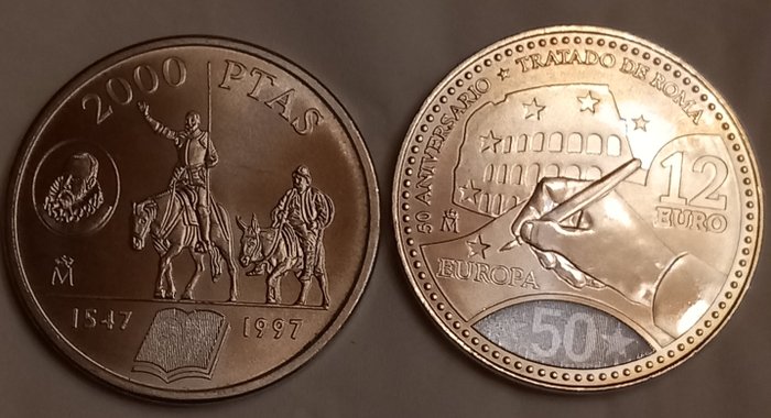 西班牙. 2000 Pesetas / 12 Euro 2000/2007 (2 monedas)  (沒有保留價)