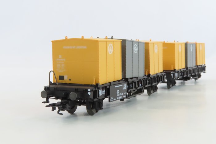 Märklin H0 - 46661 - Conjunto de vagões de carga de modelismo ferroviário (1) - Vagão duplo aberto Laabs para transporte de contêineres - DB