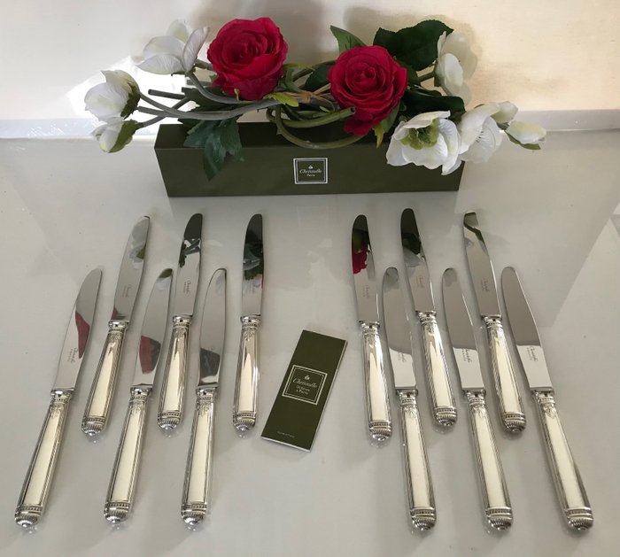 Christofle - Couteau de table - Ensemble de 12 couteaux à dîner modèle Malmaison - Métal argenté