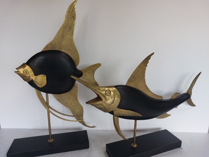 Regency stijl Angel fish - Merlin fidhi - Frederick Cooper - 雕塑, Merlin - angel fish 1970 - 60 cm - 黄铜 - 1970