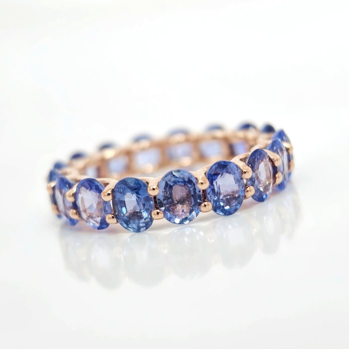 14 克拉 玫瑰金 - 戒指 - 8.05 ct 藍寶石
