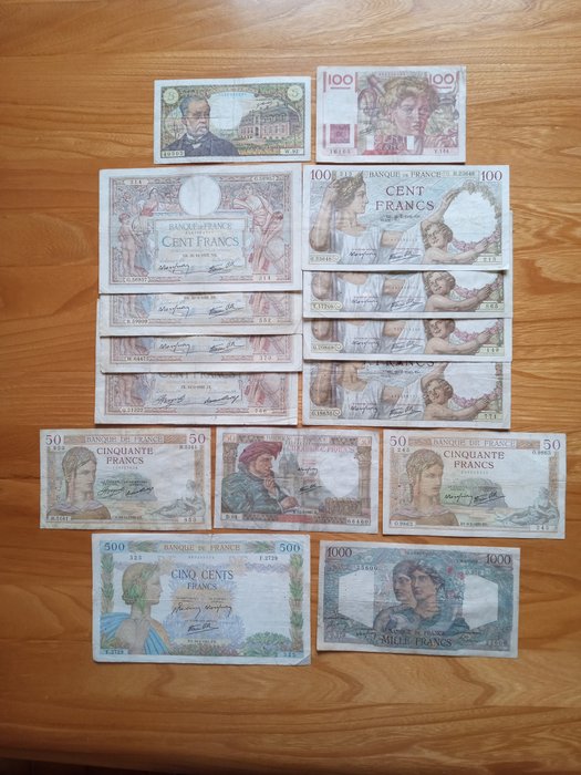 Frankrig. - 15 banknotes - various dates  (Ingen mindstepris)