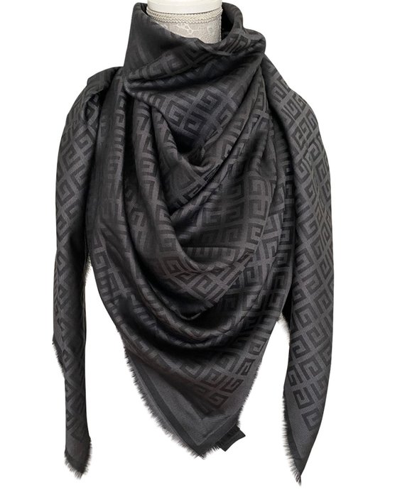 Givenchy - seta lana motivi 4G all over grigio antracite 140x140 - Shawl