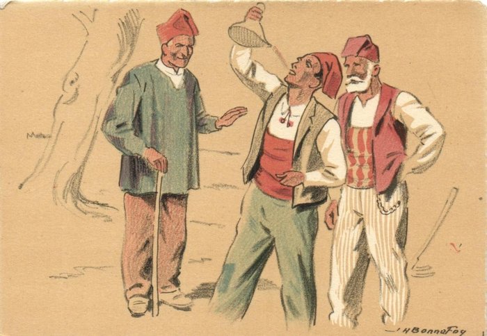 Frankreich - Gezeichnete Folklorekarten – unter anderem von den Illustratoren J.H. Bonnefay, Charles Homwalk - Postkarte (140) - 1930-1960