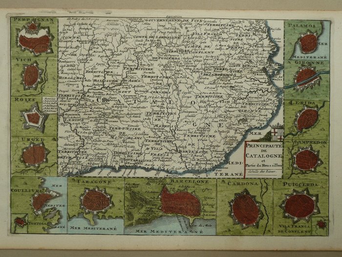 Europa, Mapa - Hiszpania / Katalonia / Barcelona; D. de la Feuille - Principauté de Catalogne - 1701-1720