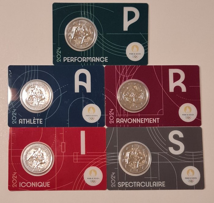 Frankrike. 2 Euro 2024 "Jeux Olympiques Paris 2024" (5 coincards)  (Ingen reservasjonspris)