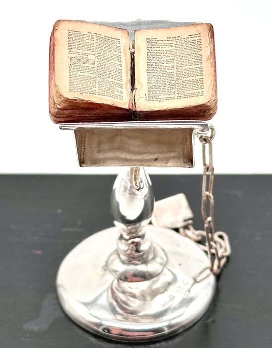 No reserve-19e Eeuws zilveren miniatuur Spreekgestoelte met bijbehorende miniatuur Bijbel - Birmingham ca.1880-1900 - Miniatuur beeldje - 0.925 Zilver