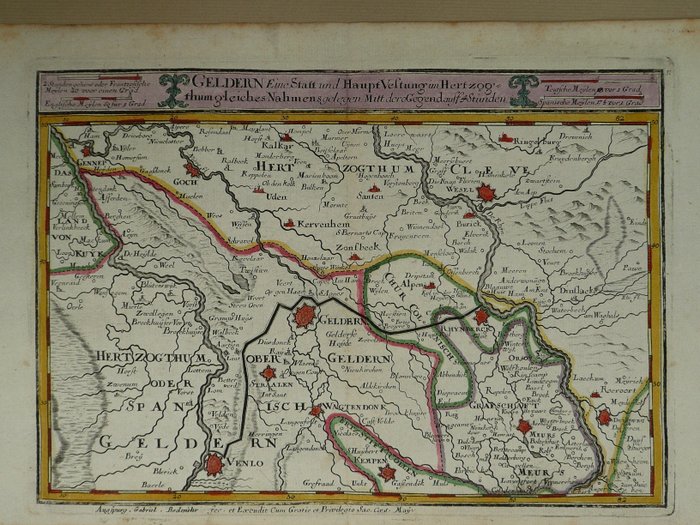 Eurooppa, Kartta - Saksa / Alankomaat / Geldern / Limburg / Venlo / Gennep; Gabriel Bodenehr - Geldern eine Statt und HauptVestung in Hertzogthum gleiches Nahmens - 1720