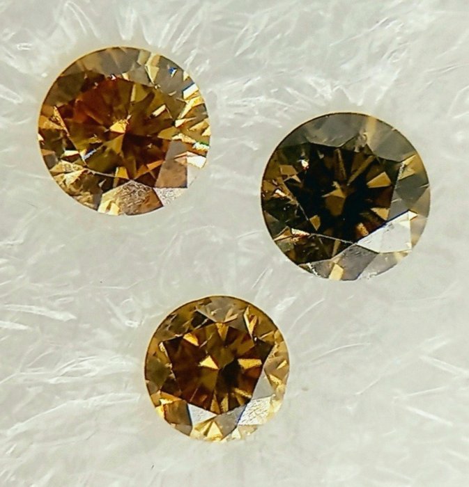 3 pcs Diamanten - 0.44 ct - Brillant - Fancy braun gelb - I1, VS1, No reserve!