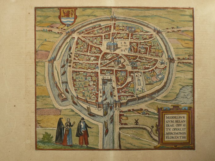 Niederlande, Stadtplan - Middelburg; Georg Braun, Frans Hogenberg - Middelburgum, Selandiae op: - 1581-1600