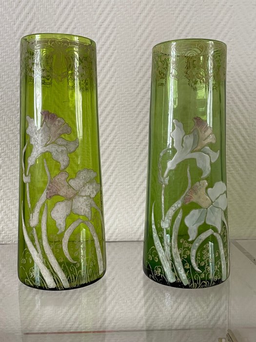 Legras & Cie. - Jarra (2) -  Vasos decorativos com íris  - Vidro Esmaltado