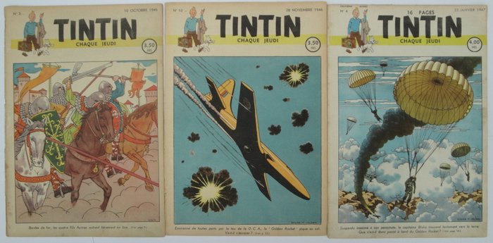 Tintin (magazine) Nr. 3 + 10 van 1946 en nr. 4 van 1947 - 3 Czasopisma - Pierwsze Wydanie - 1946/1947