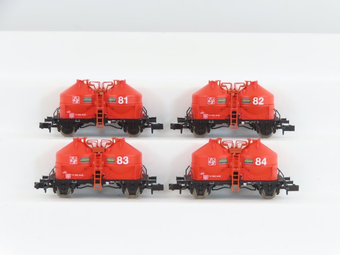 Trix N - 15222 - Carrozza merci di modellini di treni (1) - Set di 4 carri silo cemento tipo Ucs 908 - DB, ÖBB