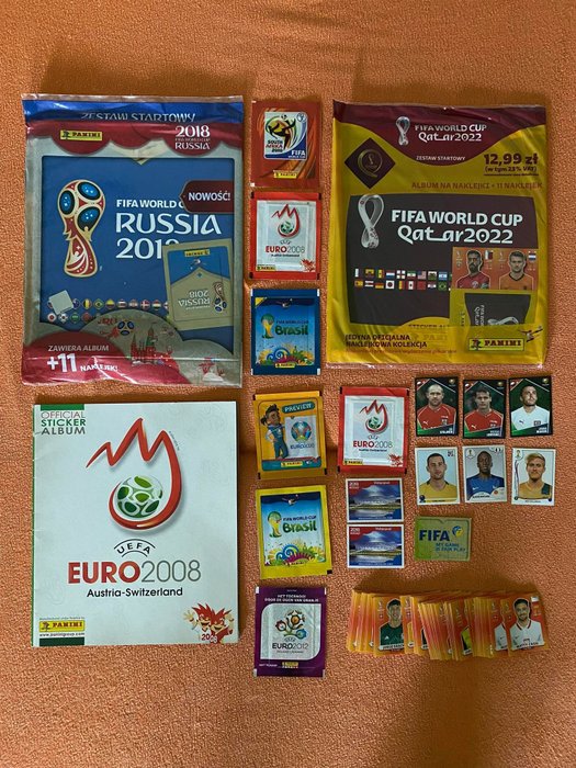 Panini - WC 2018, WC 2022, Euro 2008 - 3 empty albums/starterpacks + loose stickers - 1 Mixed collection