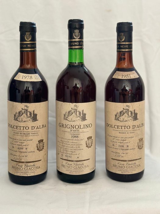 1988 ,1981 & 1978 Bruno Giacosa Dolcetto & Grignolino - Piamonte DOC - 3 Botellas (0,75 L)
