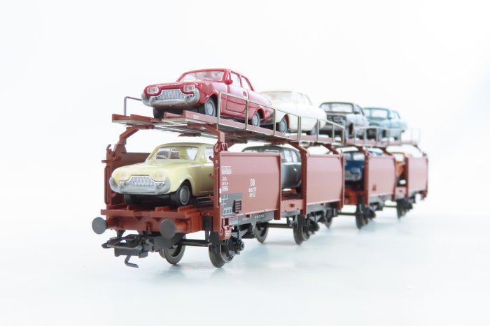 Märklin H0 - 46122 - Wagon de marchandises pour trains miniatures (1) - 2x porte-voitures à 2 essieux avec chargement - DB